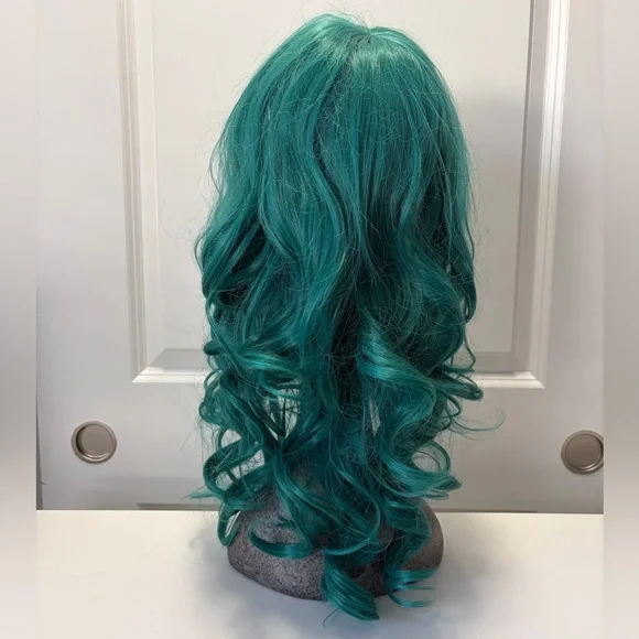 Hestia Wavy Teal Green Wig with Bangs - Picture 4 of 5